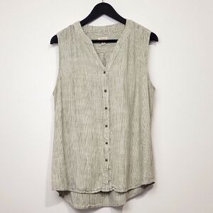 WEATHERPROOF LINEN RAYON BLEND SLEEVELESS V NECK BUTTON DOWN LOOSE FIT TOP